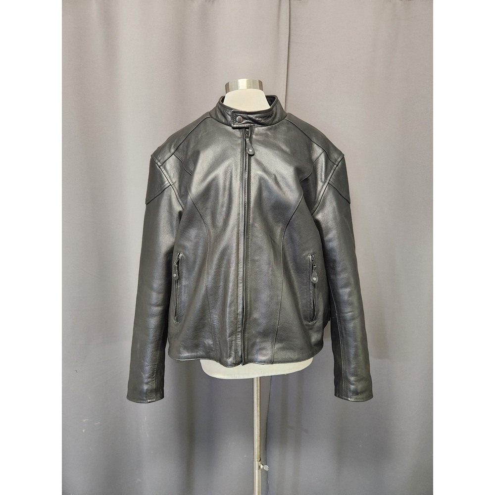 River Road Motorcycle Jacket Black Leather Cafe Racer Biker Mens‎ Size 48